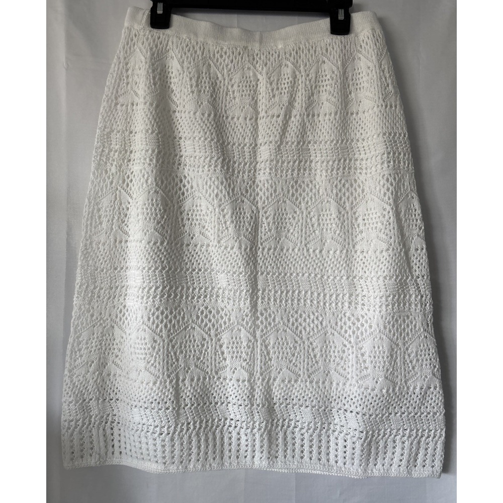 Liz Claiborne Skirt Womens Med White Crochet Lace Midi Capsule Coastal Minimal - Picture 6 of 10